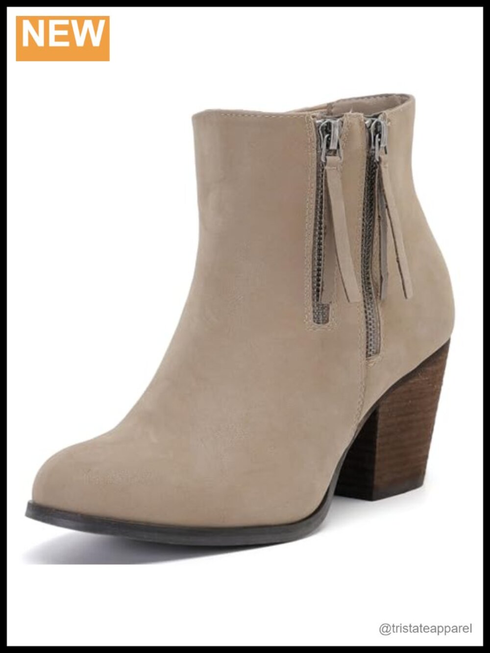 Wide Width Ankle Boots Chunky Heel Side Zipper Vegan Suede Booties